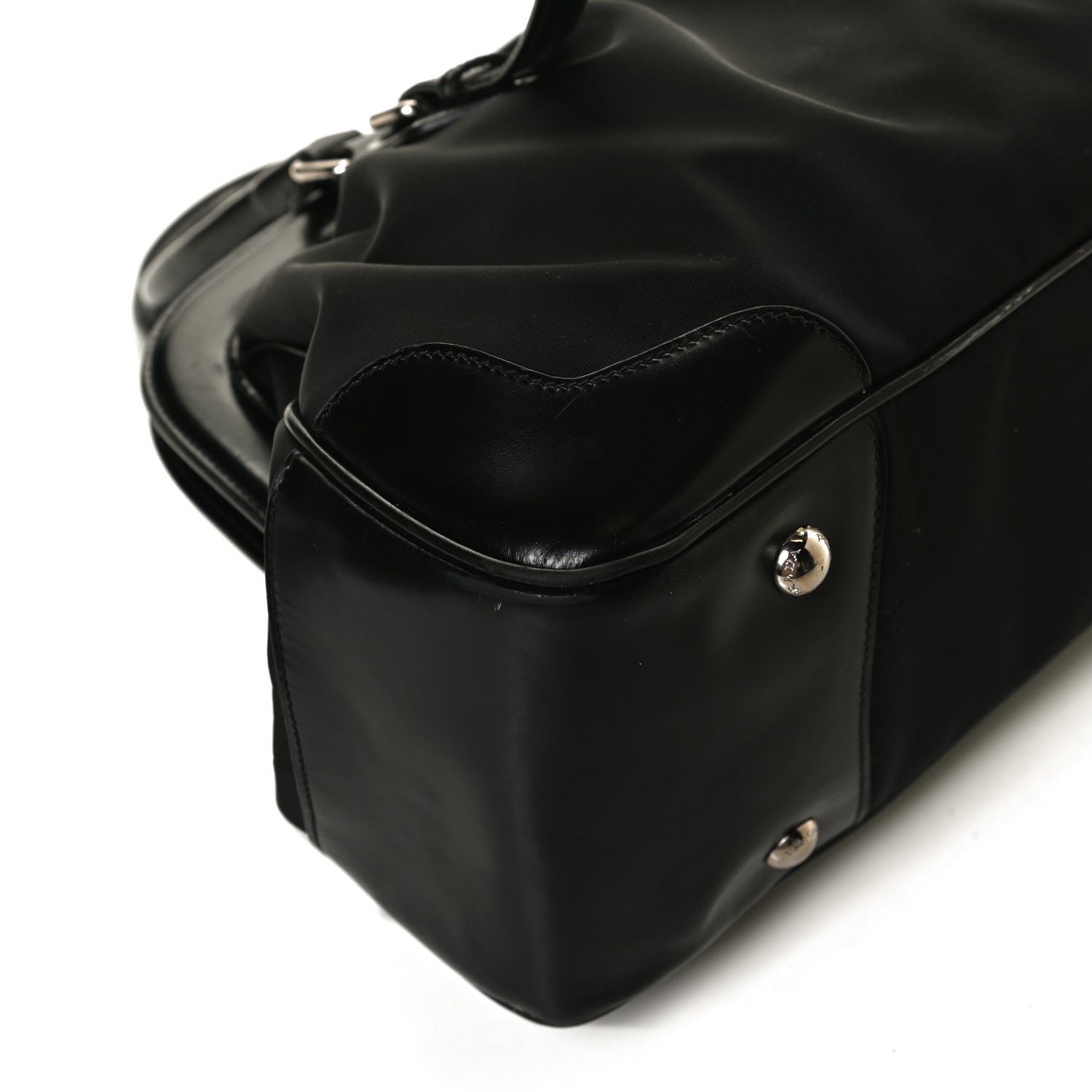 Prada Tessuto Nylon Calfskin Frame Satchel Black 13 of 17