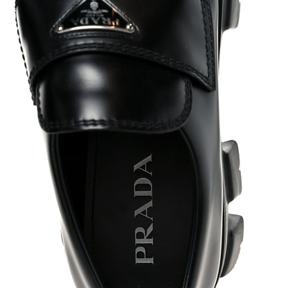 Prada Spazzolato Rois Metal Triangle Logo Mens Monolith 60mm Loafers 8.5 Black 7 of 10