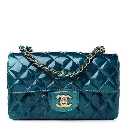 Chanel Shaded Patent Calfskin Quilted Mini Rectangular Flap Green Blue 1 of 9