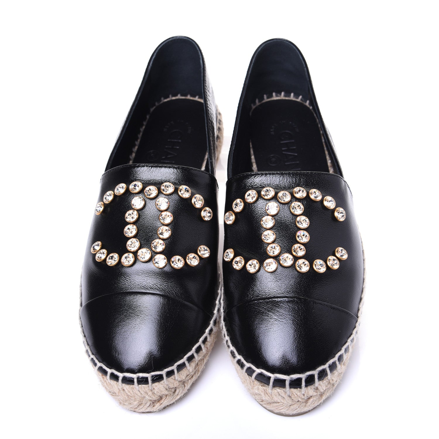 Chanel Patent Calfskin Crystal CC Espadrilles 36 Black 5 of 13