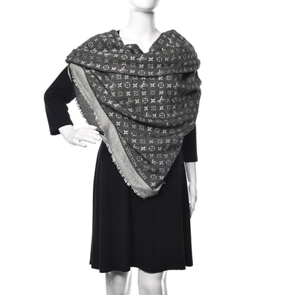 Louis Vuitton Wool Silk Monogram Denim Shawl Black 2 of 8