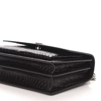 Saint Laurent Calfskin Crocodile Embossed Medium Monogram Sunset Black 9 of 10