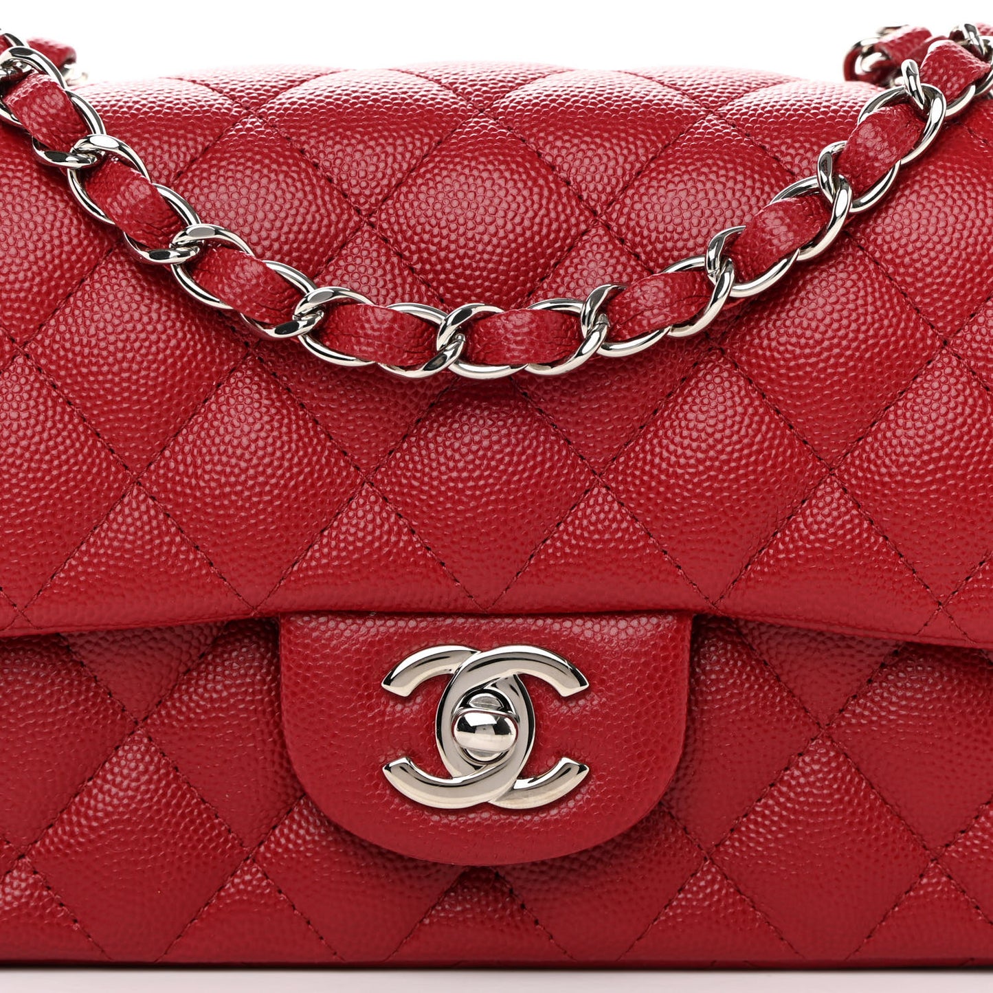 Caviar Quilted Mini Rectangular Flap Red