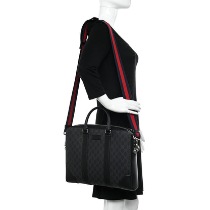 Gucci GG Supreme Monogram Appia Calfskin Web Briefcase Black 2 of 9