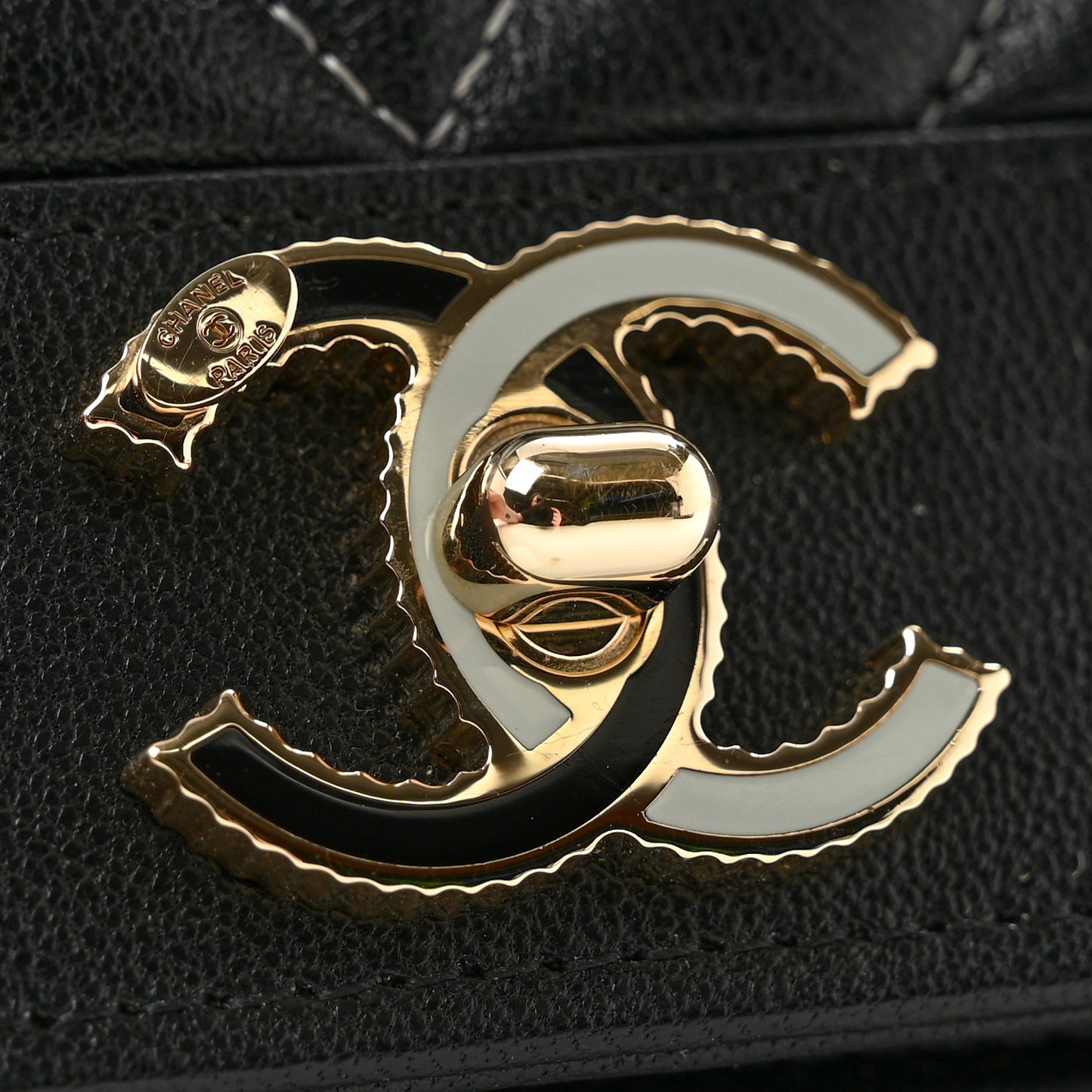 Caviar Sheepskin Chevron Quilted Vintage Mademoiselle Wallet On Chain WOC Black