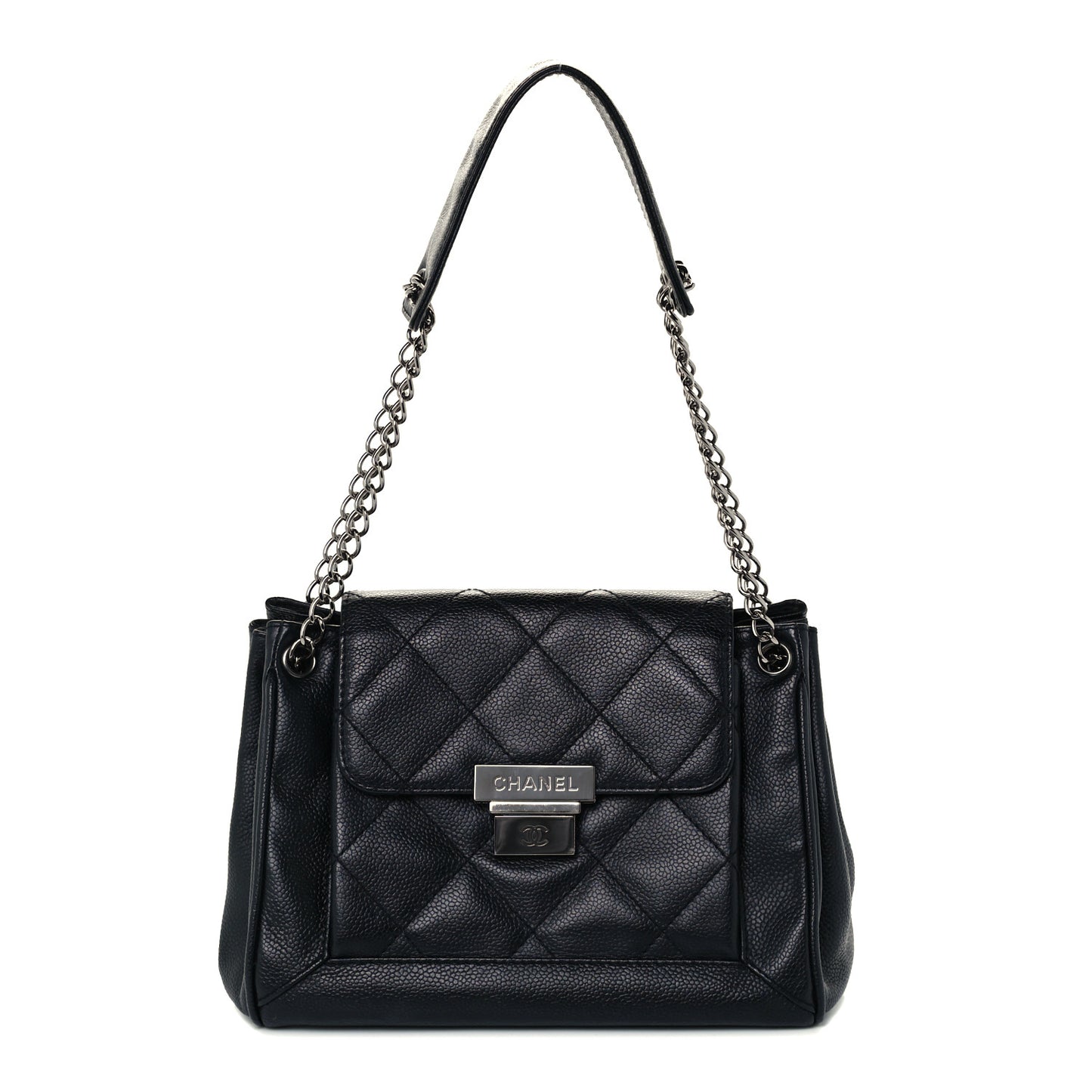 Caviar Quilted Accordion Flap Black