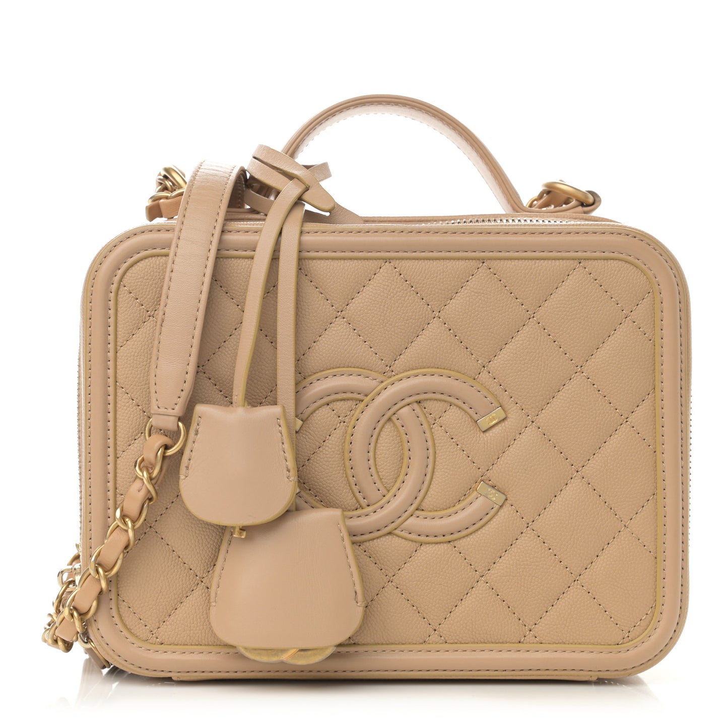 Caviar Quilted Medium CC Filigree Vanity Case Beige