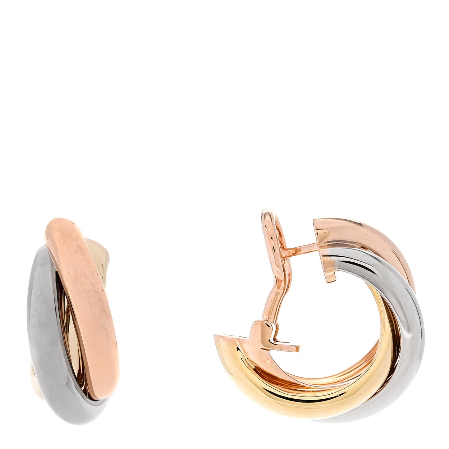 18K Pink Yellow White Gold Classic Trinity Hoop Earrings