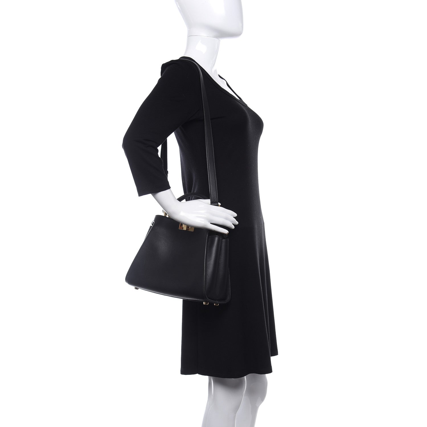 Fendi Vitello Tahiti Burro Medium Peekaboo Iconic Essentially Satchel Black Corda 2 of 11