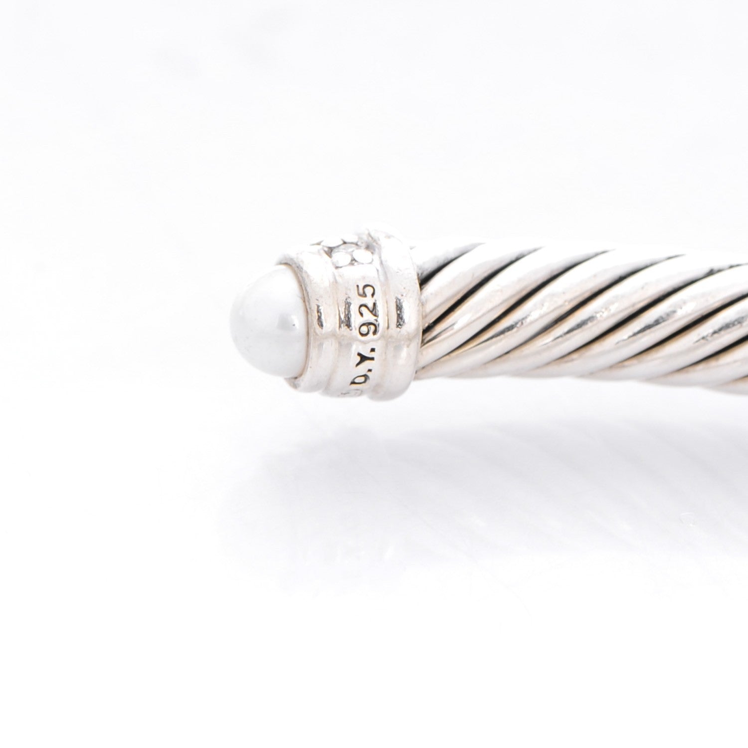 David Yurman Sterling Silver Diamond Pearl 5mm Cable Classics Bracelet 4 of 5