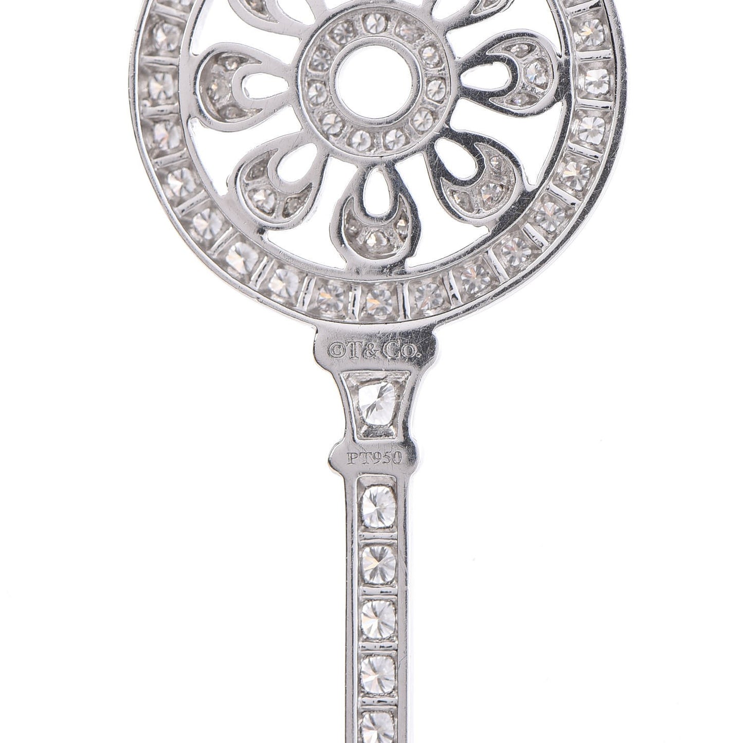 Platinum Diamond Petals Key Pendant Necklace
