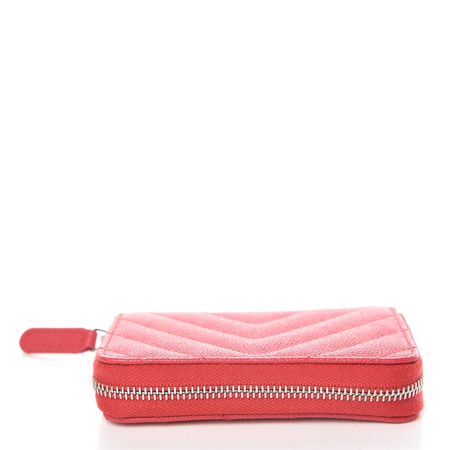 Chanel Caviar Chevron Quilted Zip Coin Purse Light Red 12 of 13