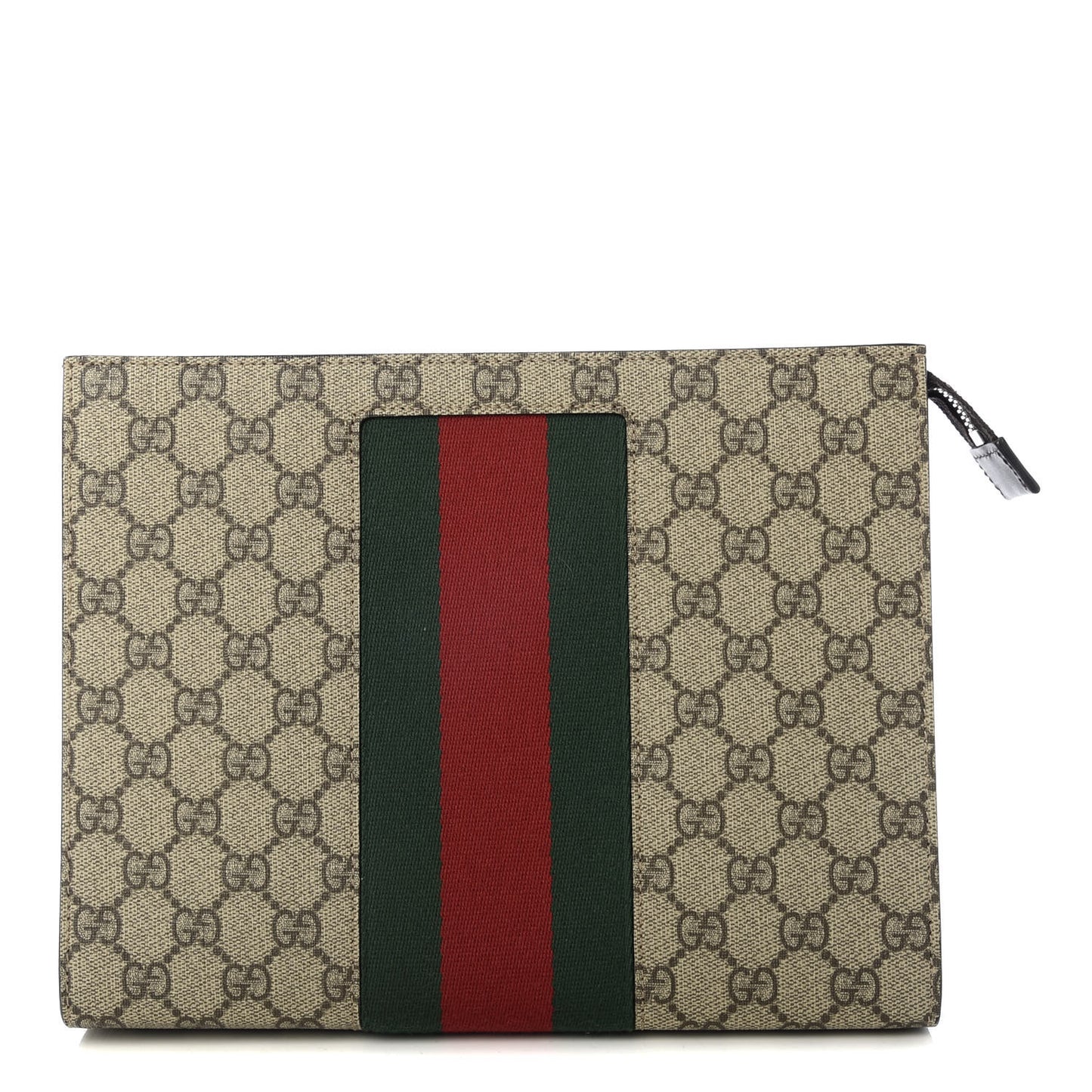 GG Supreme Monogram Selleria Calfskin Web New Web Cosmetic Case Beige Ebony Cocoa