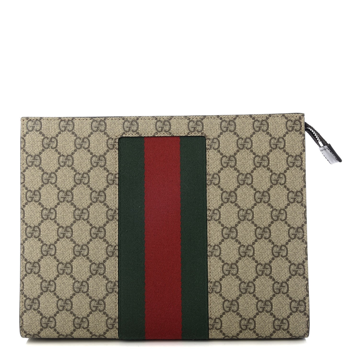 Gucci GG Supreme Monogram Selleria Calfskin Web New Web Cosmetic Case Beige Ebony Cocoa 1 of 6