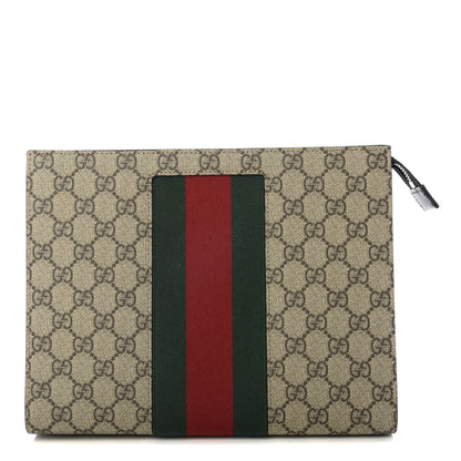 Gucci GG Supreme Monogram Selleria Calfskin Web New Web Cosmetic Case Beige Ebony Cocoa 1 of 6