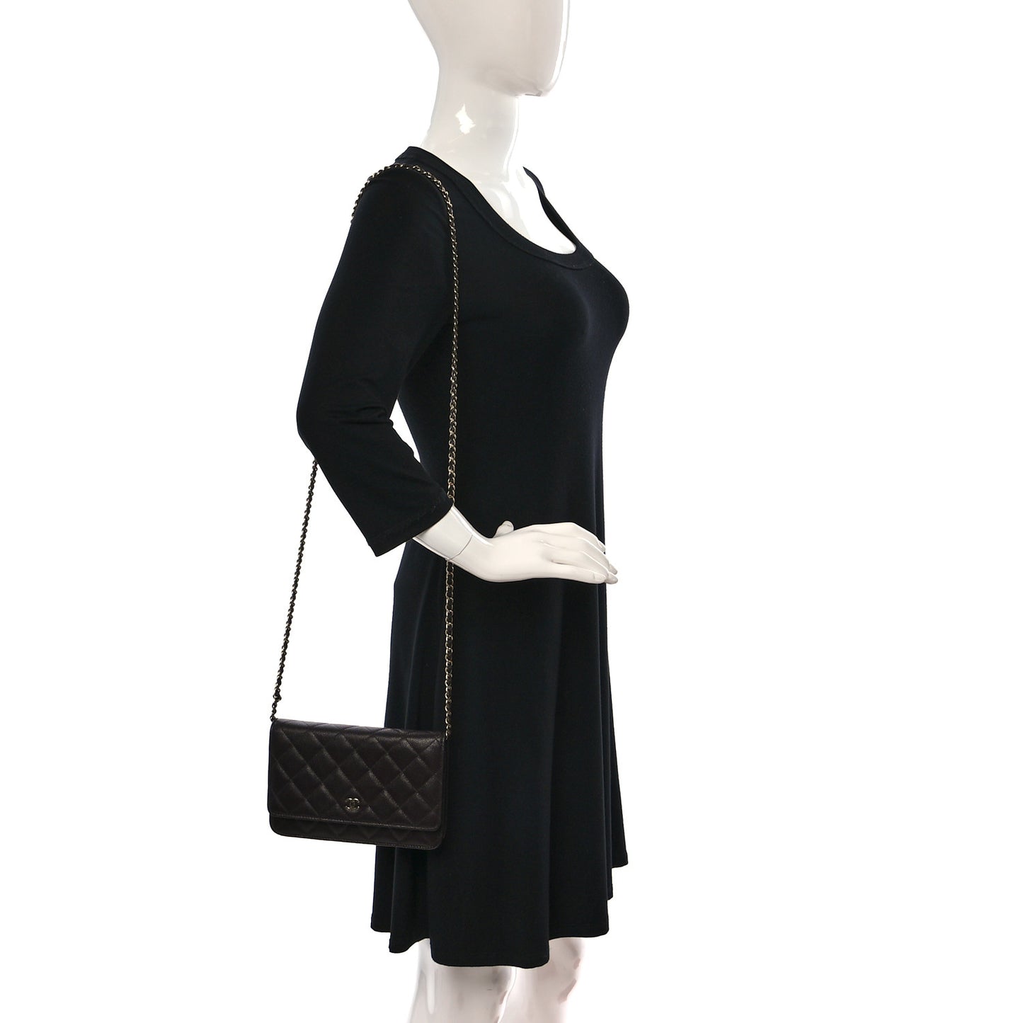 Caviar Quilted Wallet on Chain WOC Dark Brown