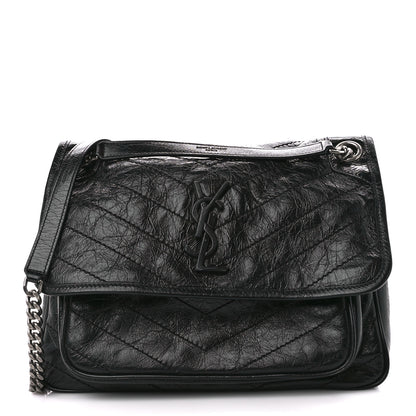 Saint Laurent Crinkled Calfskin Matelasse Monogram Medium Niki Chain Satchel Black 1 of 12