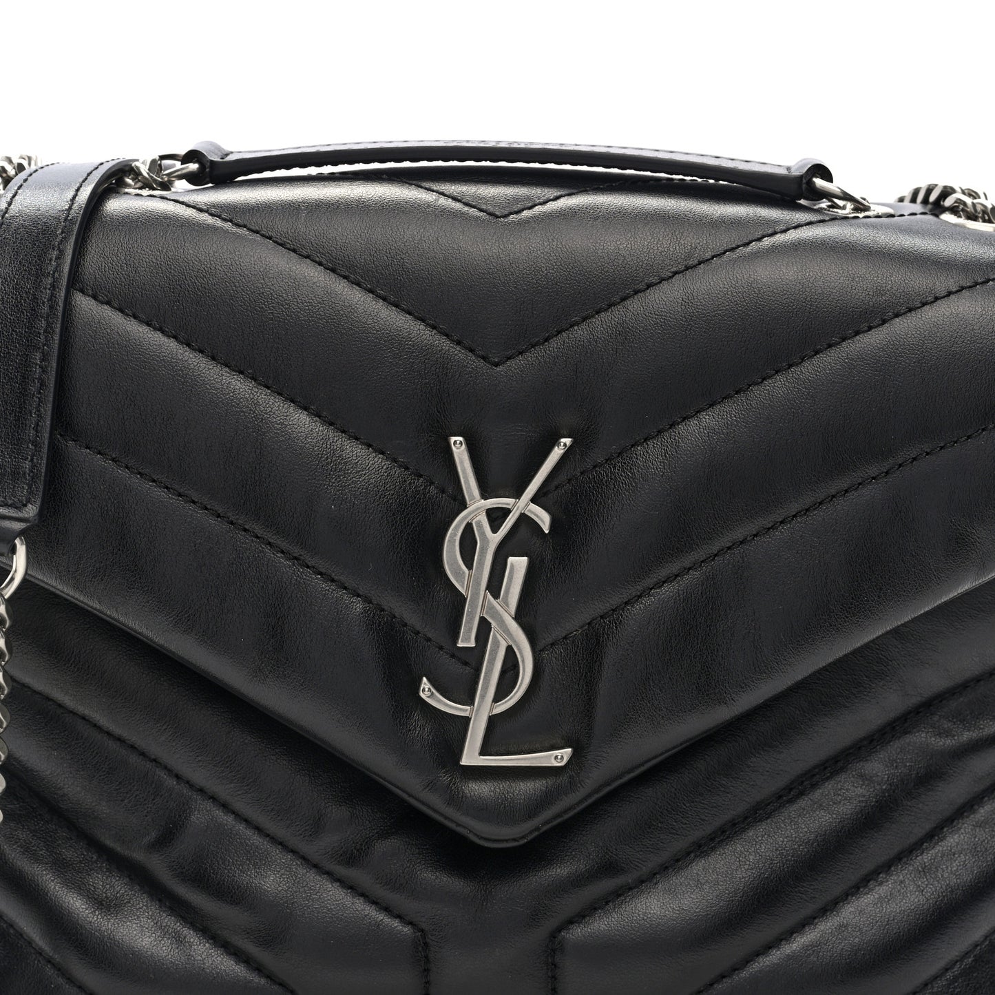 Calfskin Y Quilted Monogram Small Loulou Chain Satchel Black