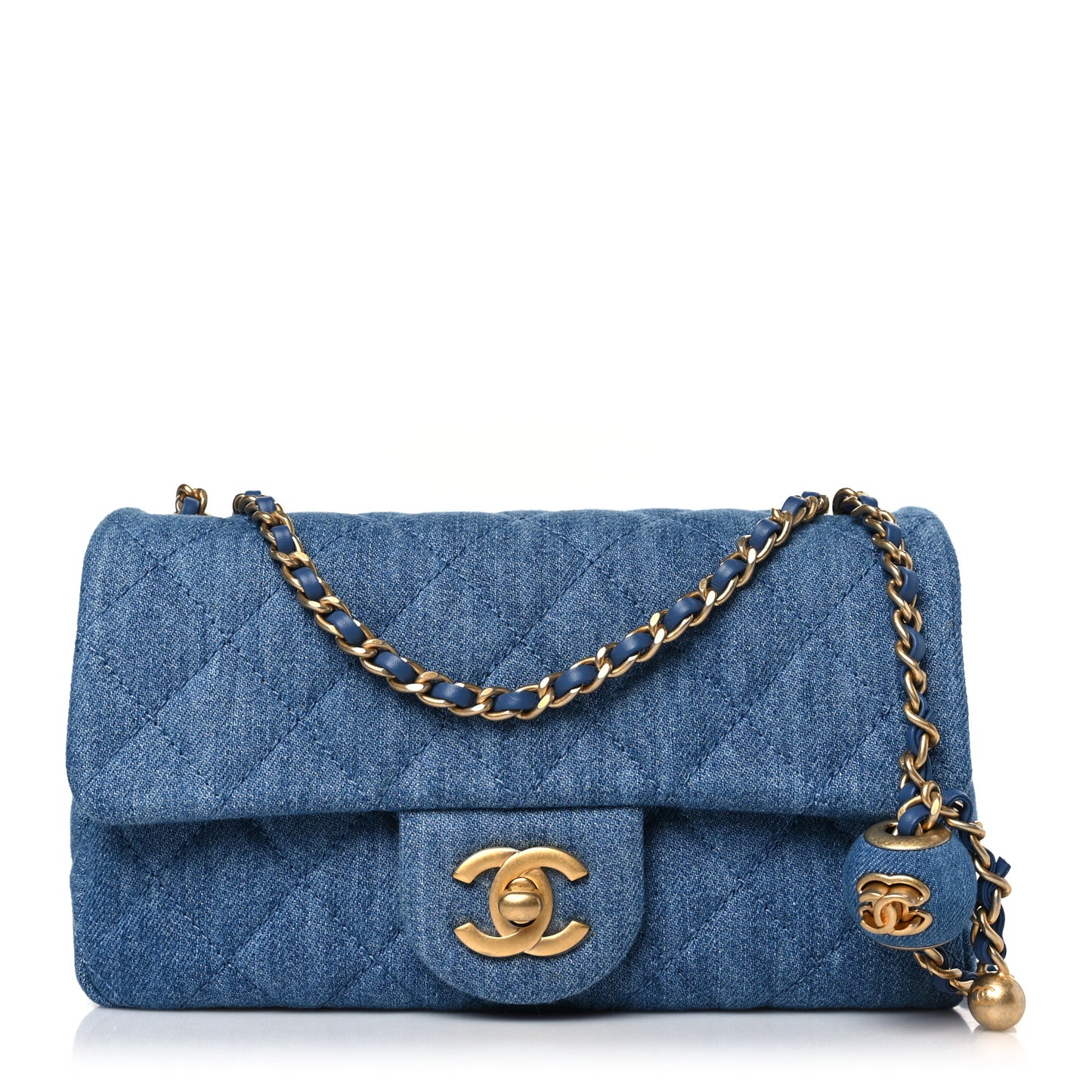 Denim Quilted Mini Pearl Crush Rectangular Flap Blue