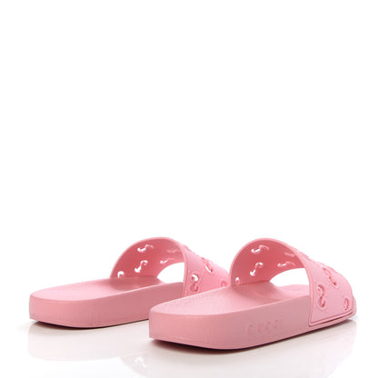 Gucci Rubber GG Monogram Perforated Womens Slide Sandals 39 Rose Box 4 of 8