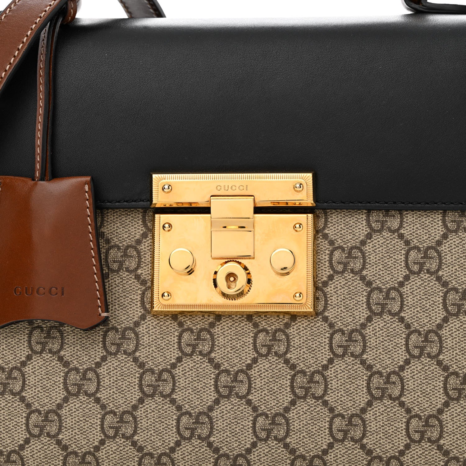 Gucci GG Supreme Monogram Calfskin Small Padlock Top Handle Bag Beige Black Cuir 8 of 11
