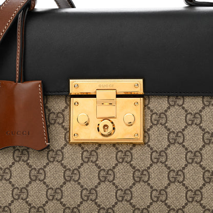 Gucci GG Supreme Monogram Calfskin Small Padlock Top Handle Bag Beige Black Cuir 8 of 11