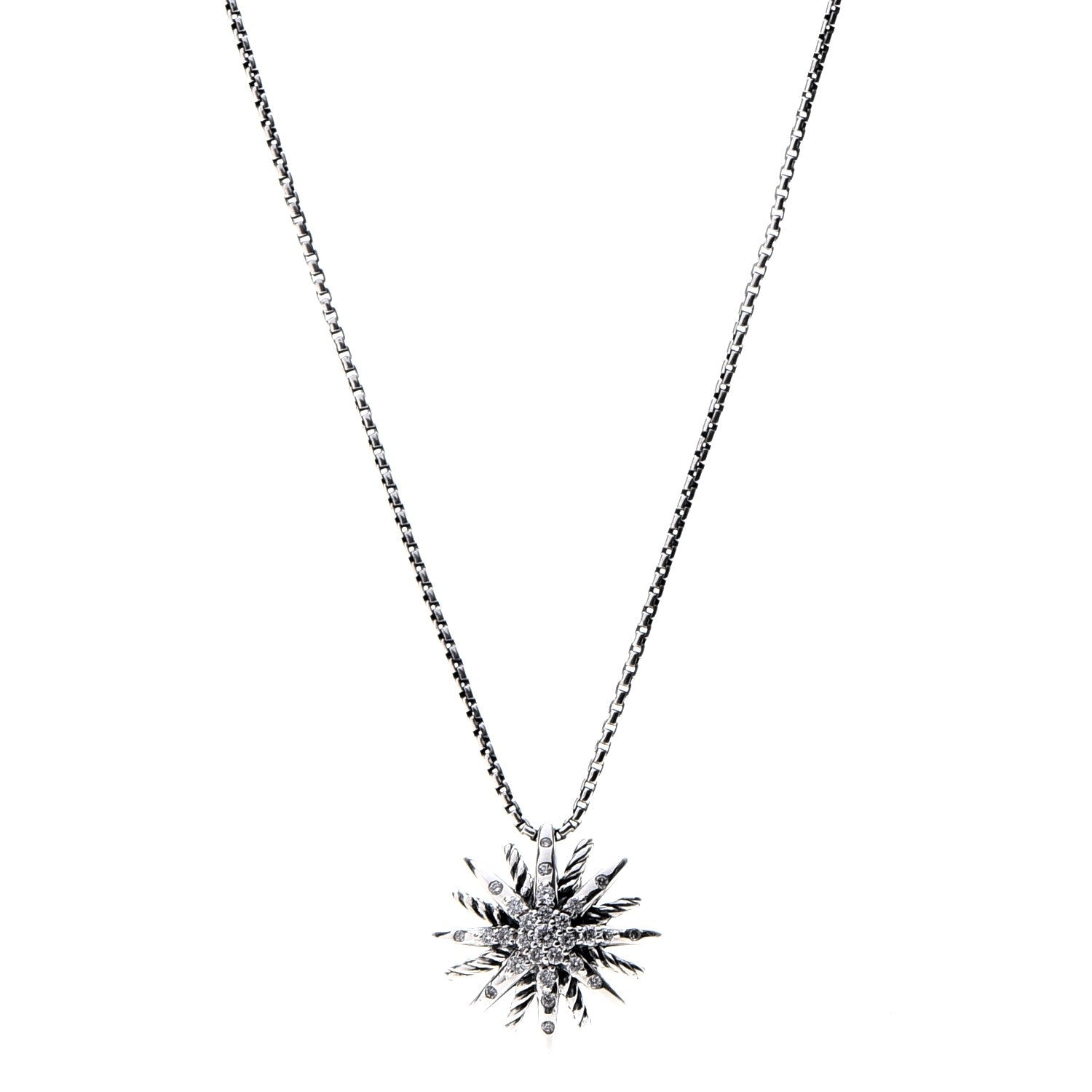 Tiffany DAVID YURMAN Sterling Silver Diamond 16mm Small Starburst Pendant Necklace 1 of 6