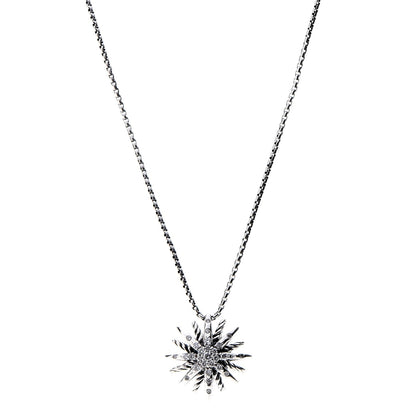 Tiffany DAVID YURMAN Sterling Silver Diamond 16mm Small Starburst Pendant Necklace 1 of 6