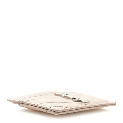 Saint Laurent Grain De Poudre Matelasse Chevron Monogram Credit Card Case Pale Pink 4 of 7