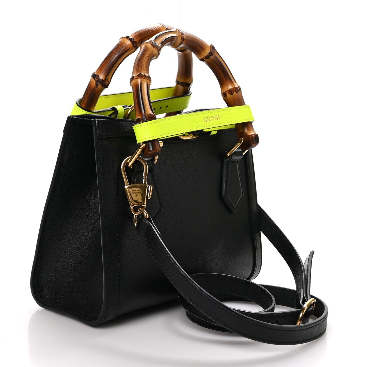 Wonka Grain Calfskin Mini Diana Tote Bag Black Yellow Fluo