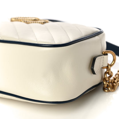 Gucci Vintage Effect Calfskin Matelasse Diagonal Small Torchon GG Marmont Chain Shoulder Bag Mystic White Blue Agata 11 of 11