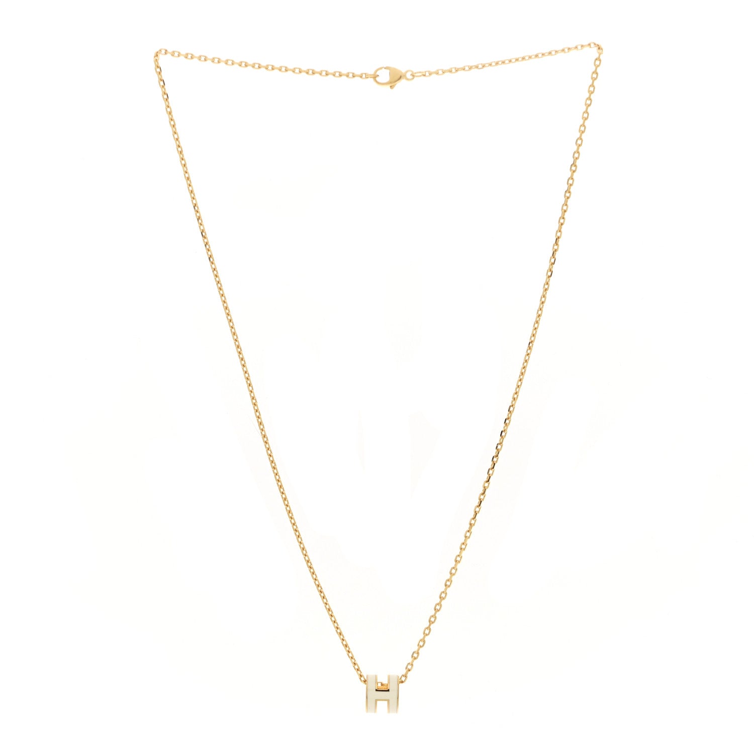 Hermes Lacquered Gold Mini Pop H Pendant Necklace White 3 of 7