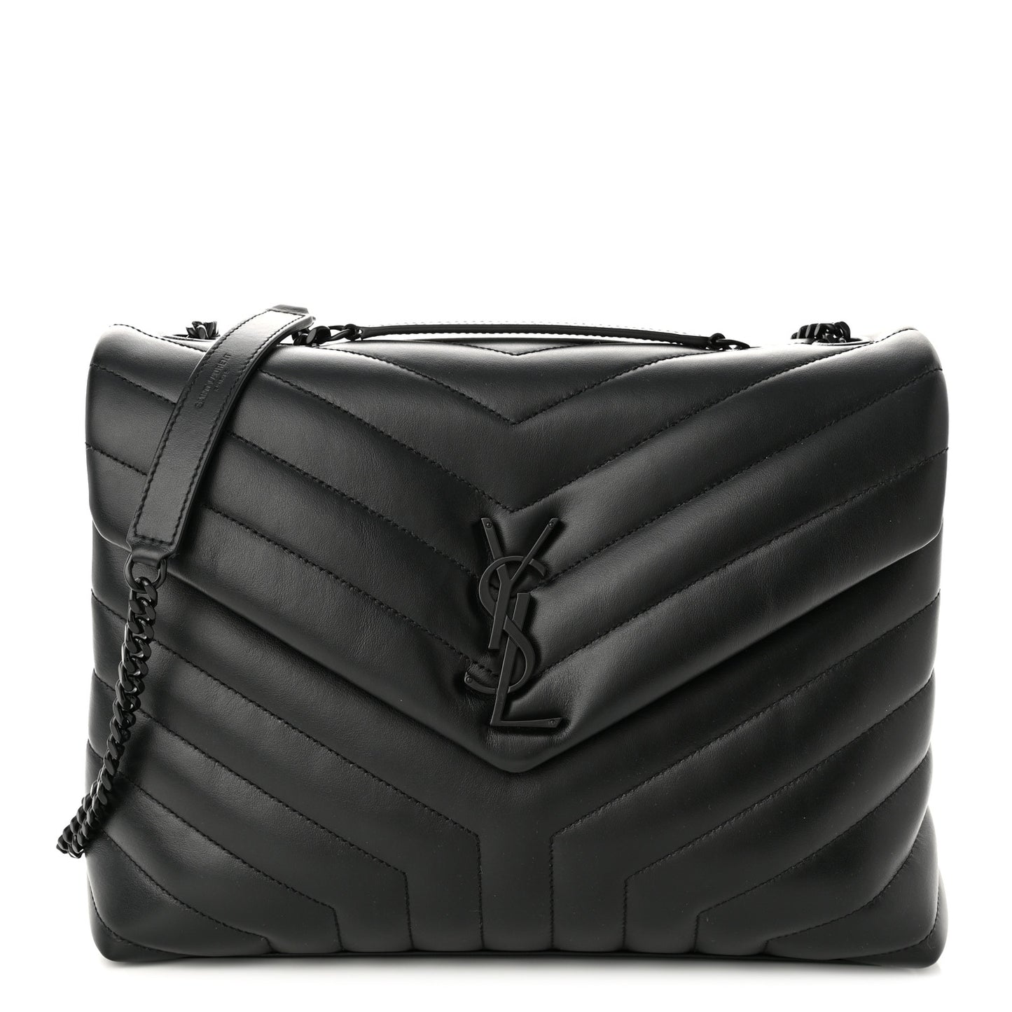 Calfskin Y Quilted Monogram Monochrome Medium Loulou Chain Satchel Black