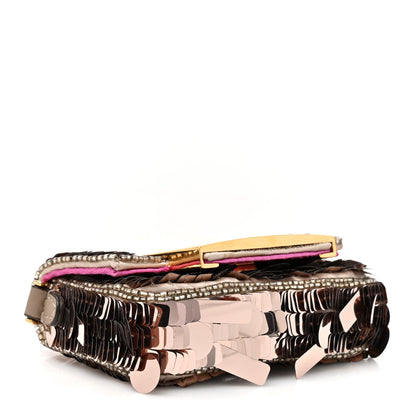 Fendi Sequin Paillettes Shiny Nappa Sex and the City Nano Maxi Buckle Baguette Charm Tortora 4 of 10