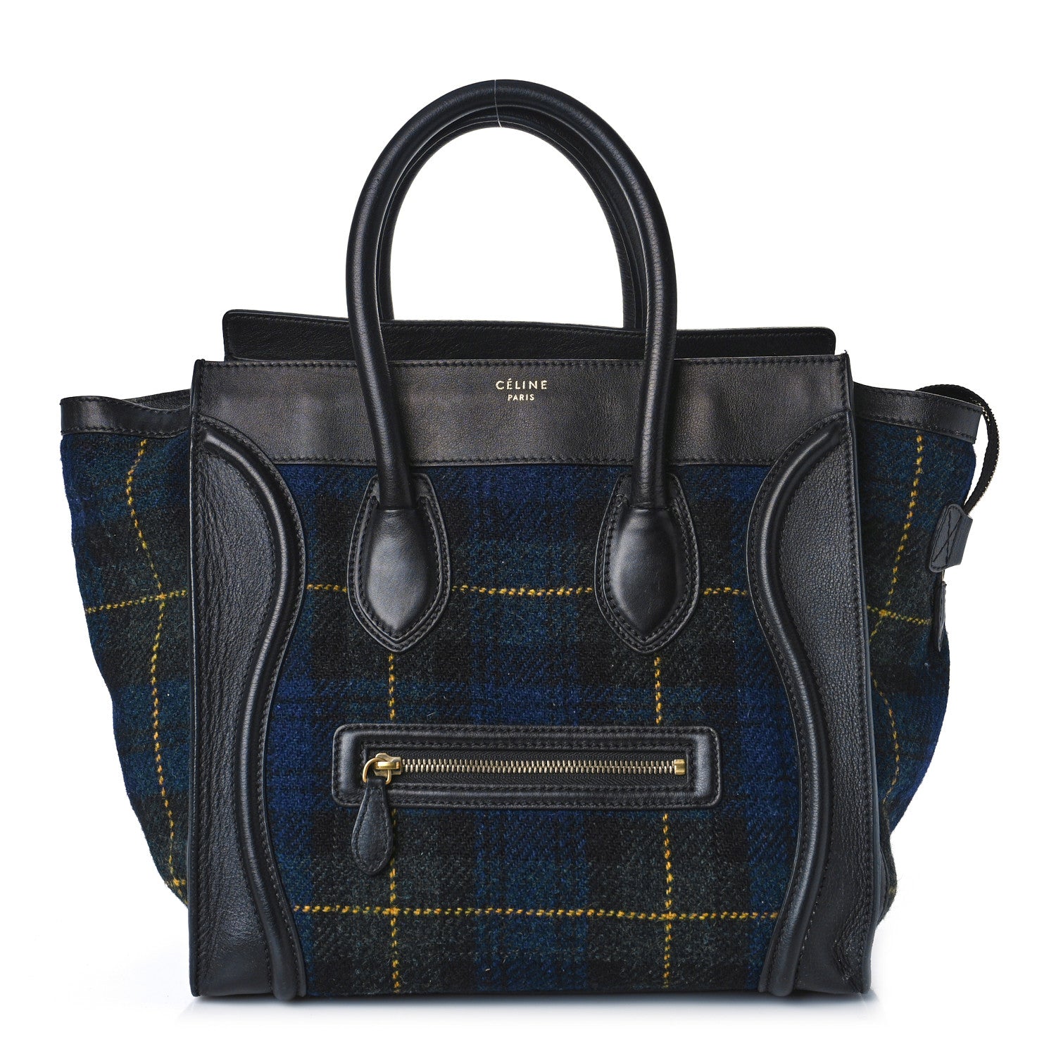 Celine Smooth Calfskin Tweed Tartan Mini Luggage Midnight 1 of 10