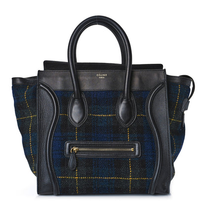 Celine Smooth Calfskin Tweed Tartan Mini Luggage Midnight 1 of 10