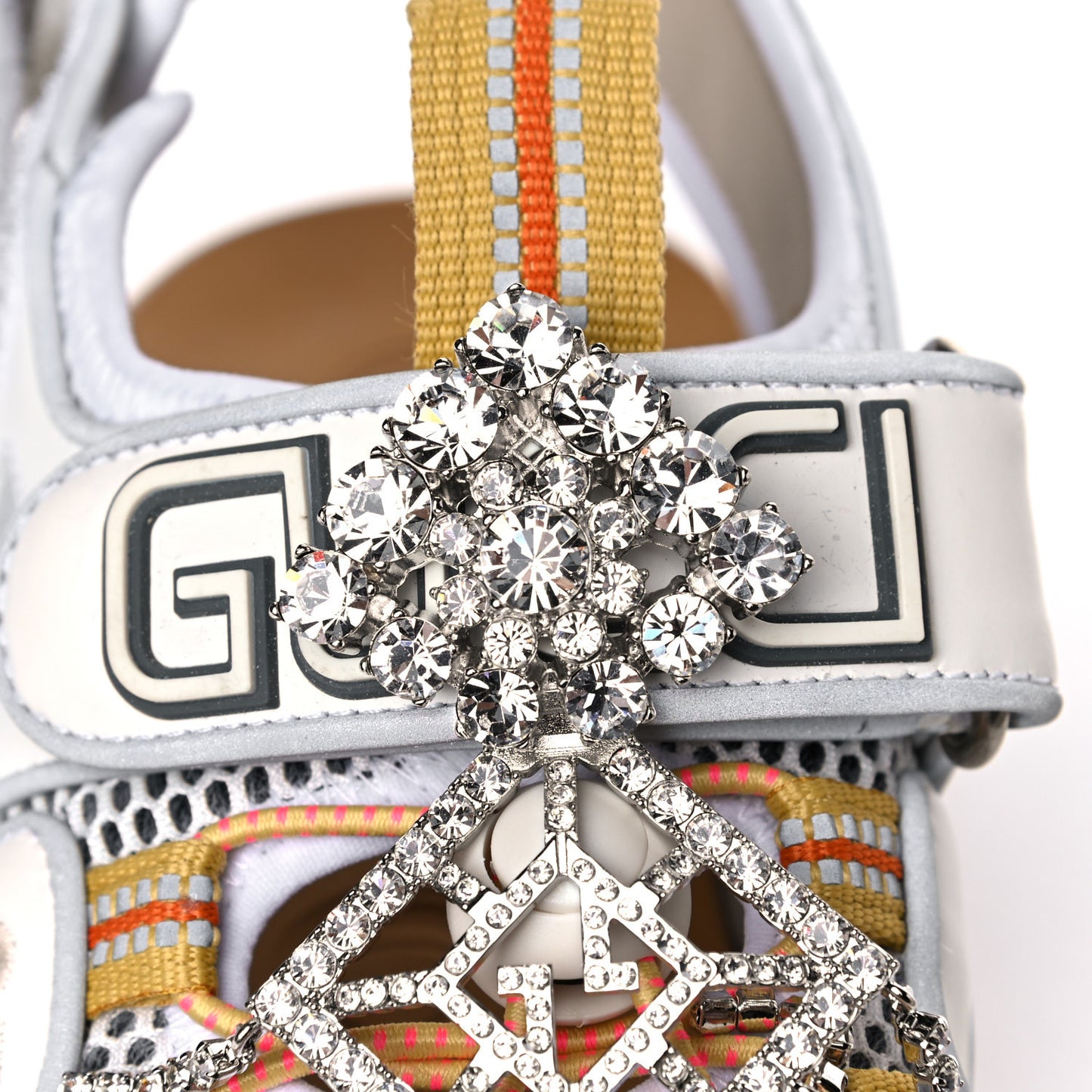 Mesh Fabric Tinsel Sport Sandals 38 White Silver