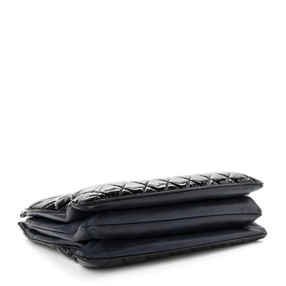 Chanel Patent Quilted Accordion Shopping Tote Navy 3 of 12