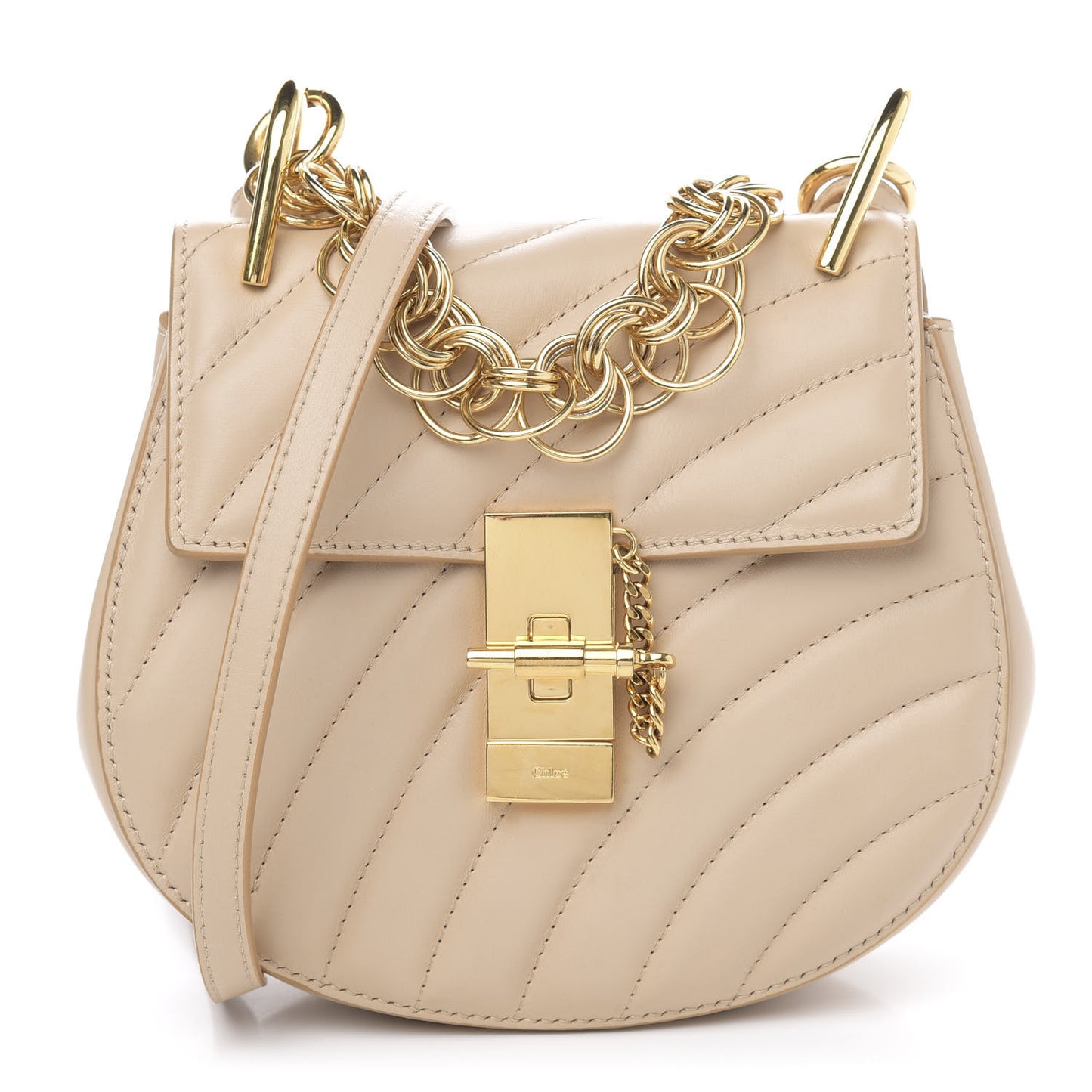 Calfskin Quilted Mini Drew Bijou Shoulder Bag Pearl Beige