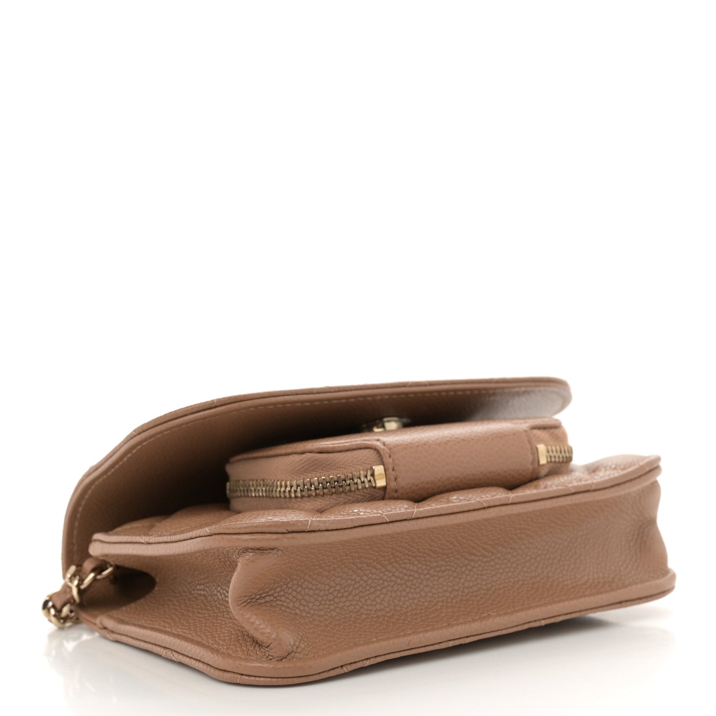 Caviar Quilted Business Affinity Clutch With Chain Flap Dark Beige