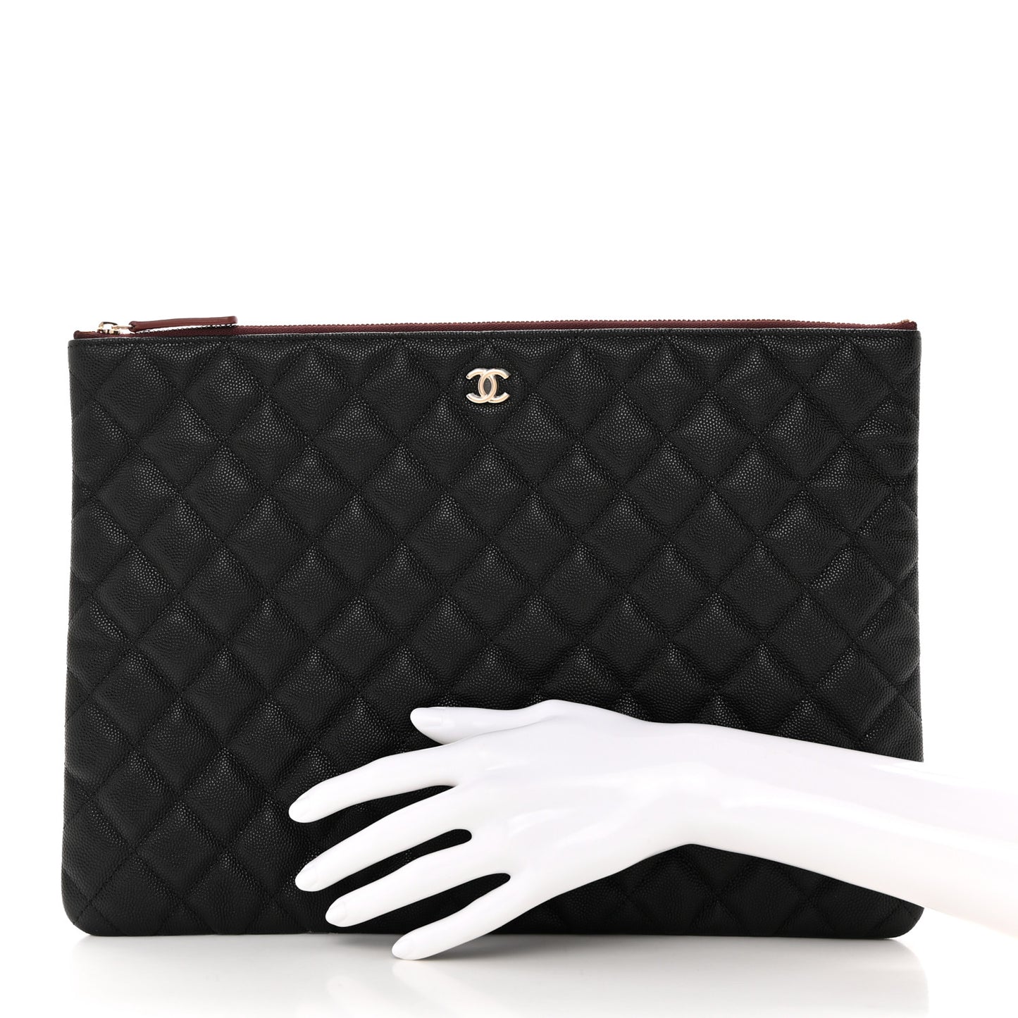 Iridescent Caviar Quilted Large Cosmetic Case Black