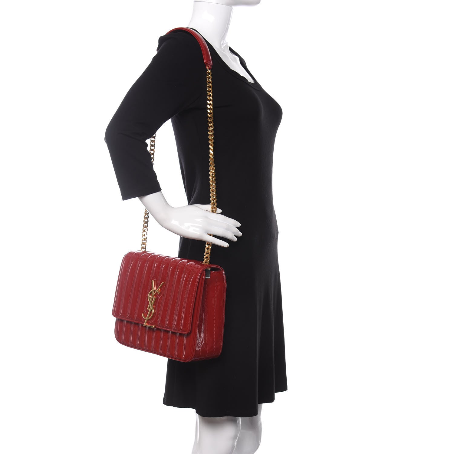 Saint Laurent Patent Matelasse Monogram Large Vicky Chain Bag Rouge Eros 2 of 11