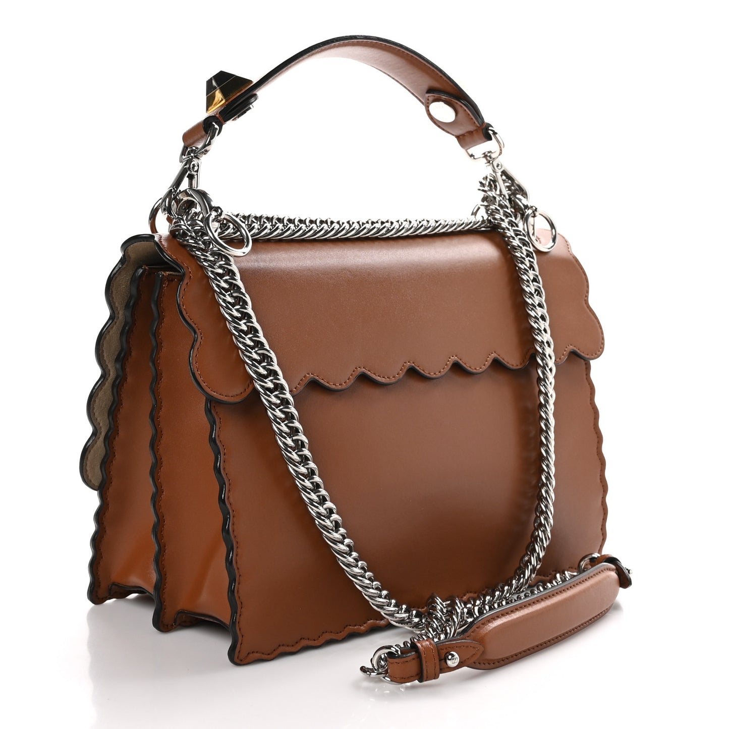 Vitello Liberty Scalloped Studded Kan I Shoulder Bag Caramello