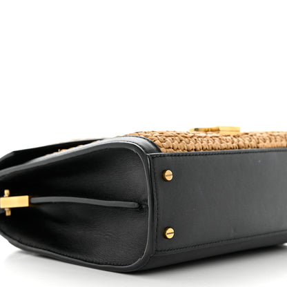 Saint Laurent Raffia Calfskin Mini Classic Monogram Cassandra Top Handle Black Natural 8 of 9
