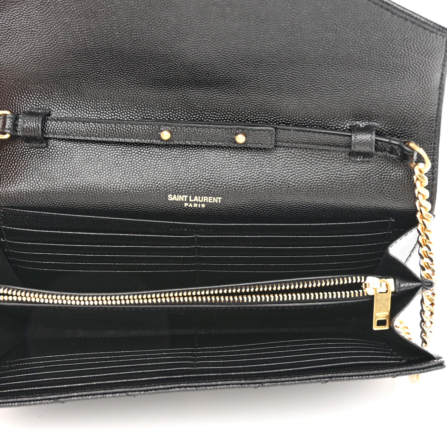Grain De Poudre Matelasse Chevron Monogram Chain Wallet Black