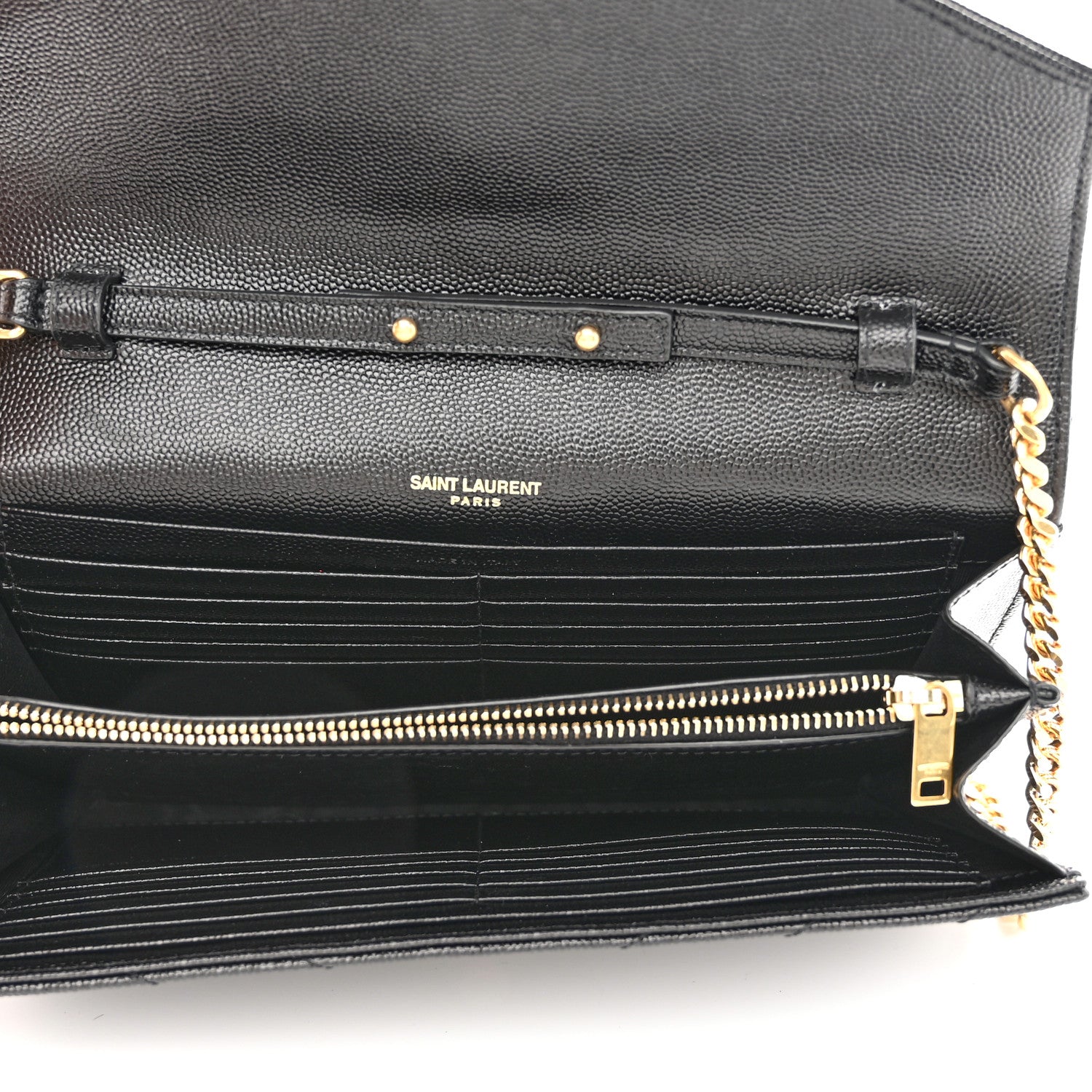 Saint Laurent Grain De Poudre Matelasse Chevron Monogram Chain Wallet Black 5 of 8