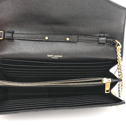 Saint Laurent Grain De Poudre Matelasse Chevron Monogram Chain Wallet Black 5 of 8