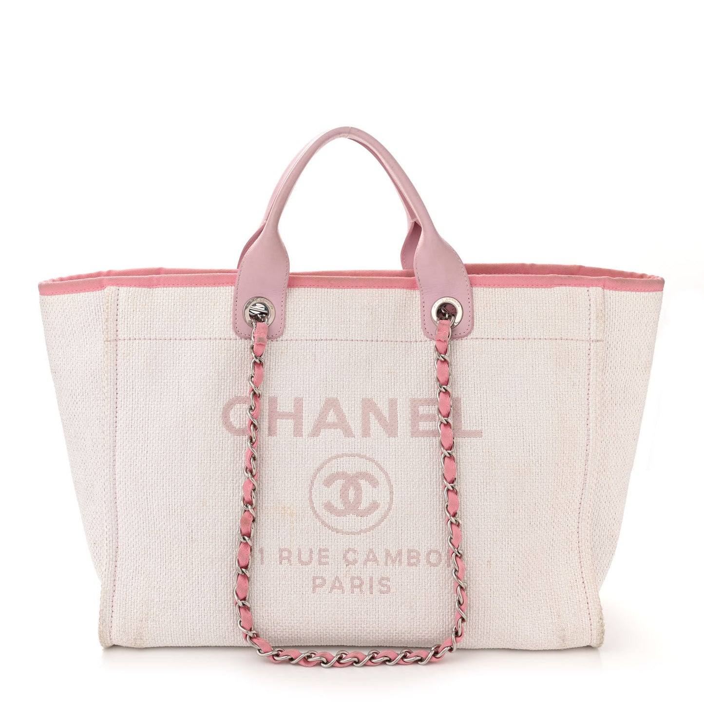 Woven Straw Raffia Medium Deauville Tote Pink