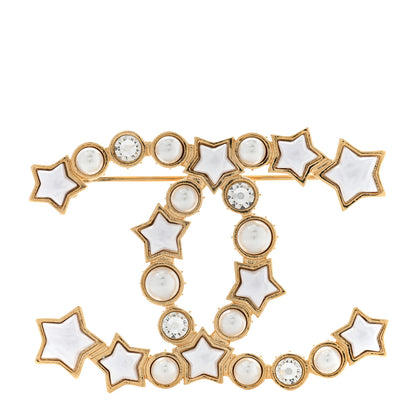 Chanel Metal Crystal Pearl CC Star Large Brooch Gold Pearly White 1 of 6