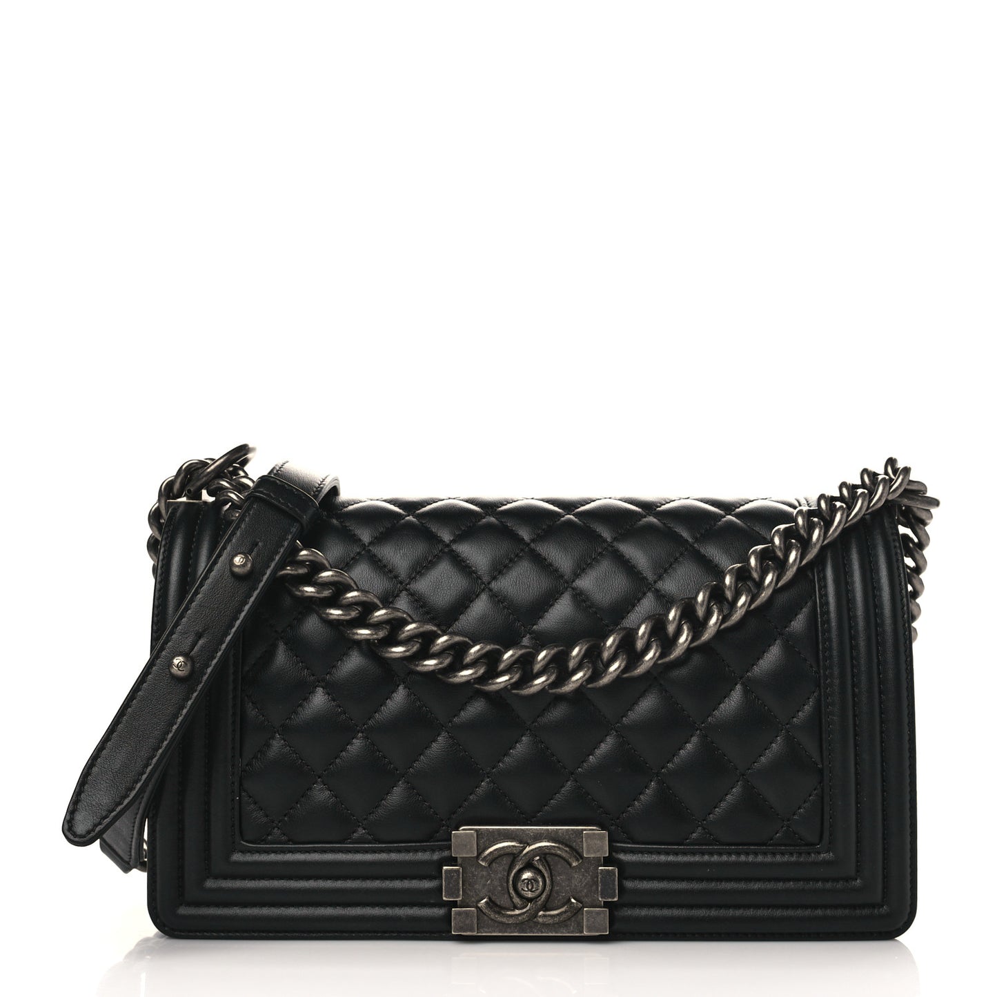 Lambskin Quilted Medium Boy Flap Black